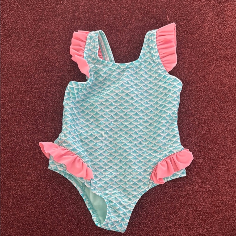 Kids Mermaid Scale Swimsuit - Aqua and Pink